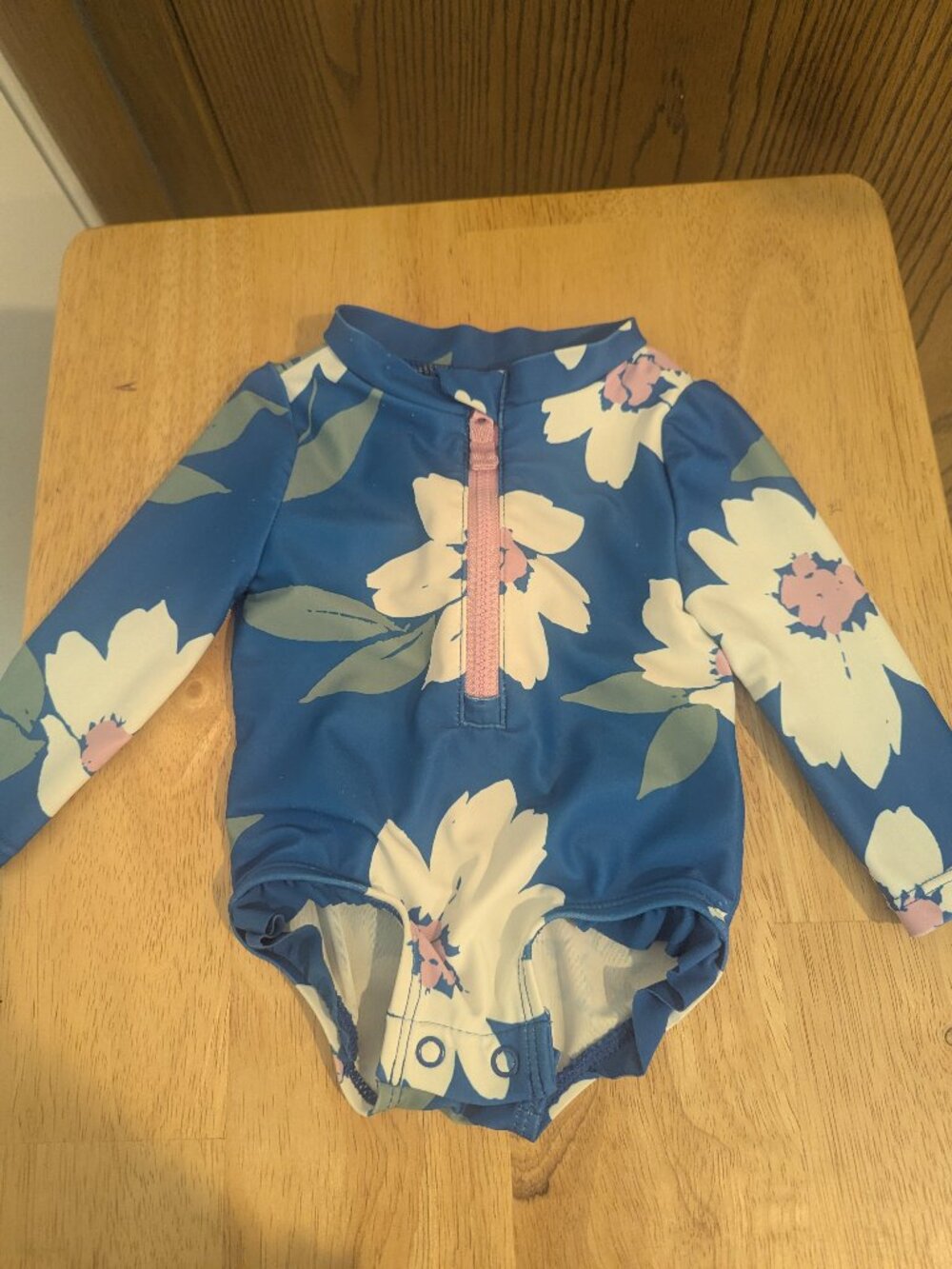 Carters Rashguard One Piece Floral Zip Snap Ruffle Swimsuit Summer Beach-3 Month